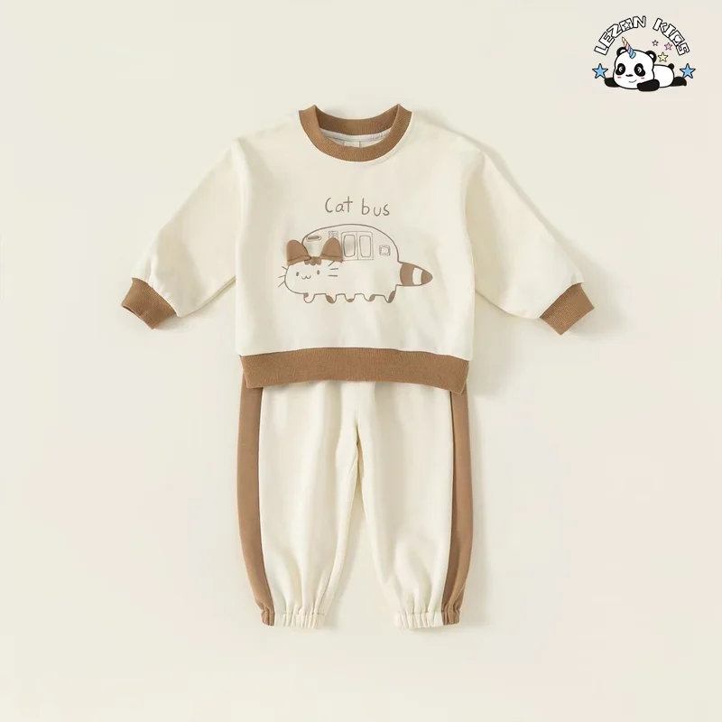 LEZONKIDS - Customizable New Fashion Spring Cute Boutique Little Cat Print Little Girls Clothing Sets for 2 to 14 Years Old